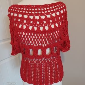 4/$20🌞Beautiful Red crochet Blouse 100% acrylic. Sz M. Pre-owned